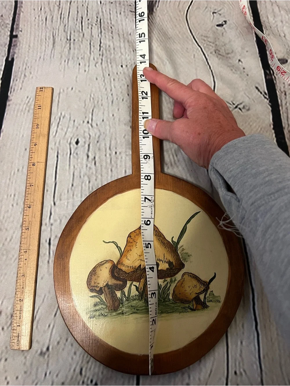 Vintage Hand Painted Mushroom Wood Cutting Board Wall Decor Cottagecore 13”